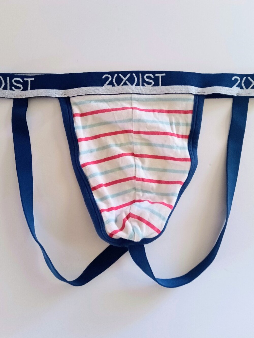 2(X)IST Mens 1 Pair Cotton Stretch Jock Strap Red White & Blue Size M NWOT